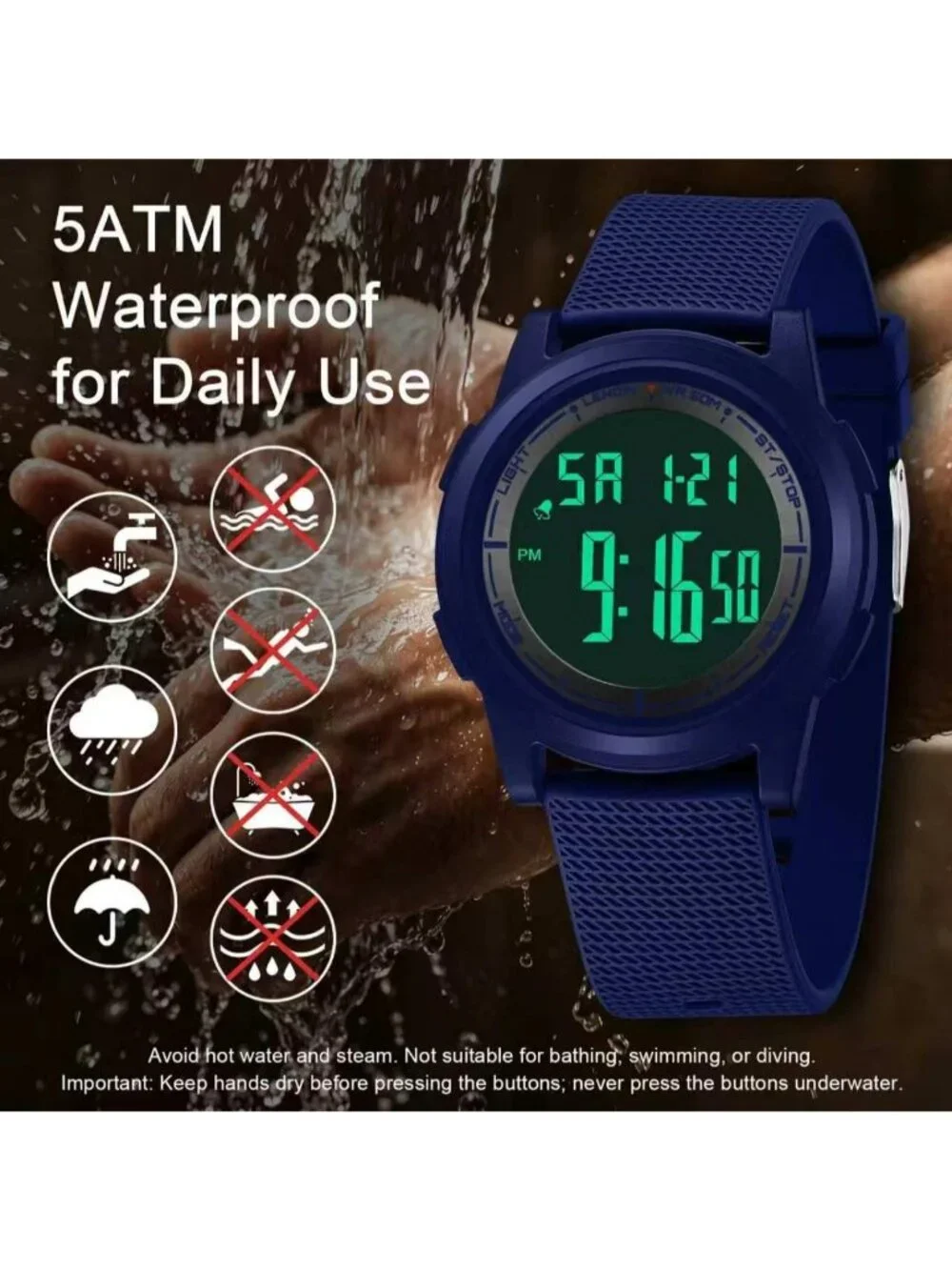 Men's Navy Blue Black Digital Ultra Thin Sports Waterproof Silicone Band Watch